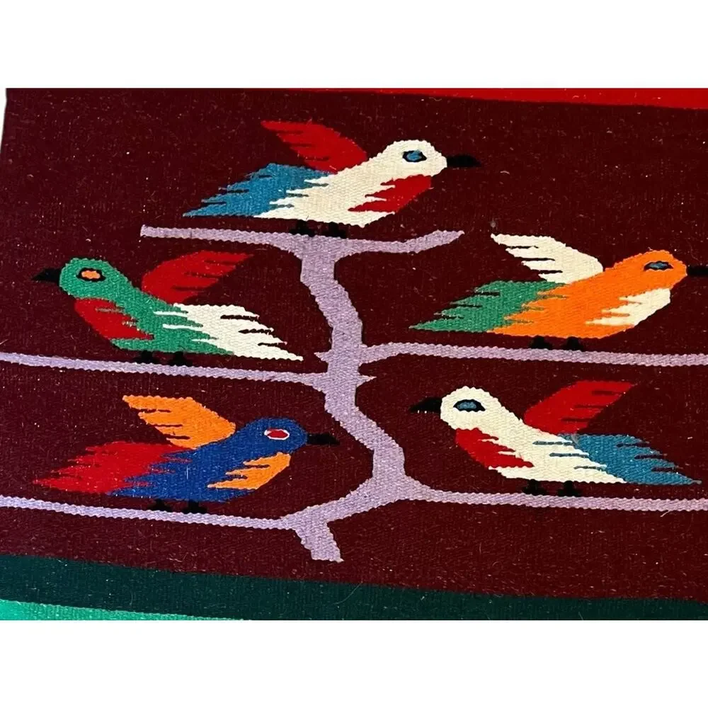 VINTAGE HANDWOVEN Wool Rug Wall Tapestry MEXICAN ZAPOTEC Tree Of Life 51” x 28”